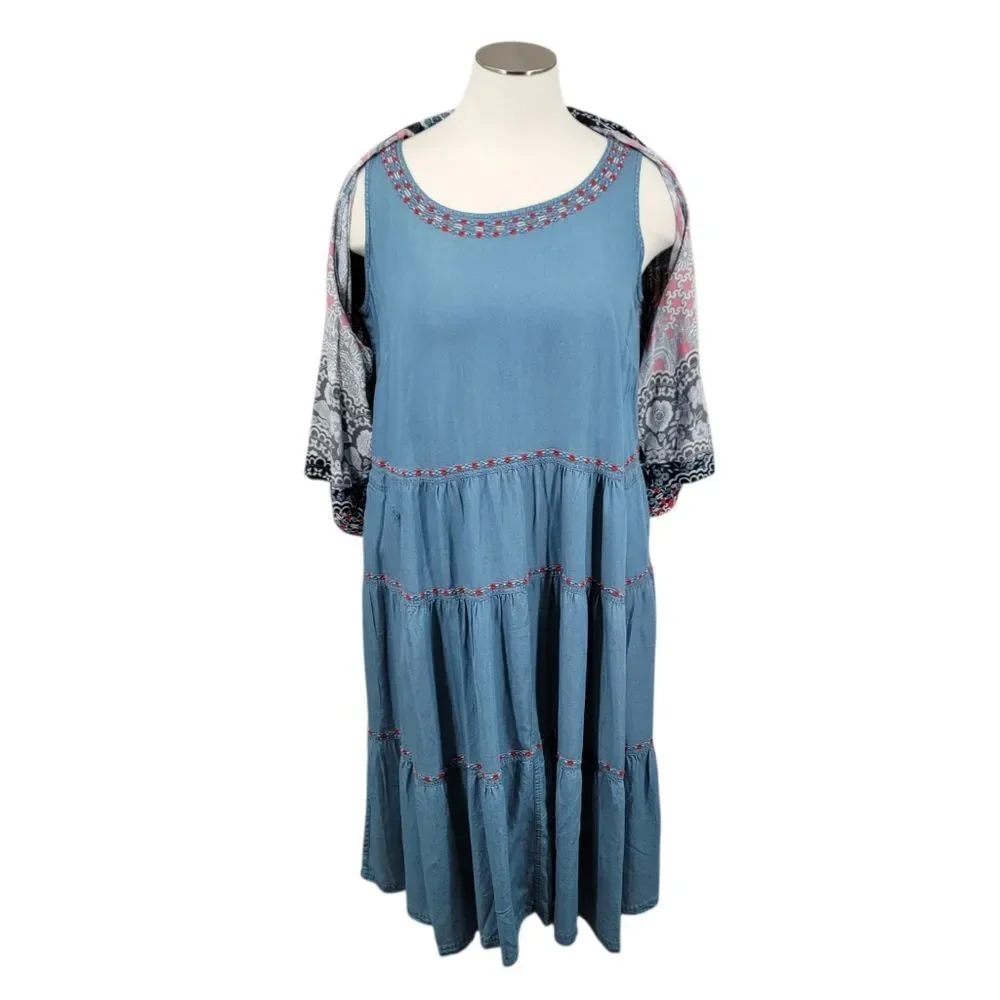 John Mark Sleeveless Tiered Dress & Printed Kimono Bolero Set Plus Size NEW